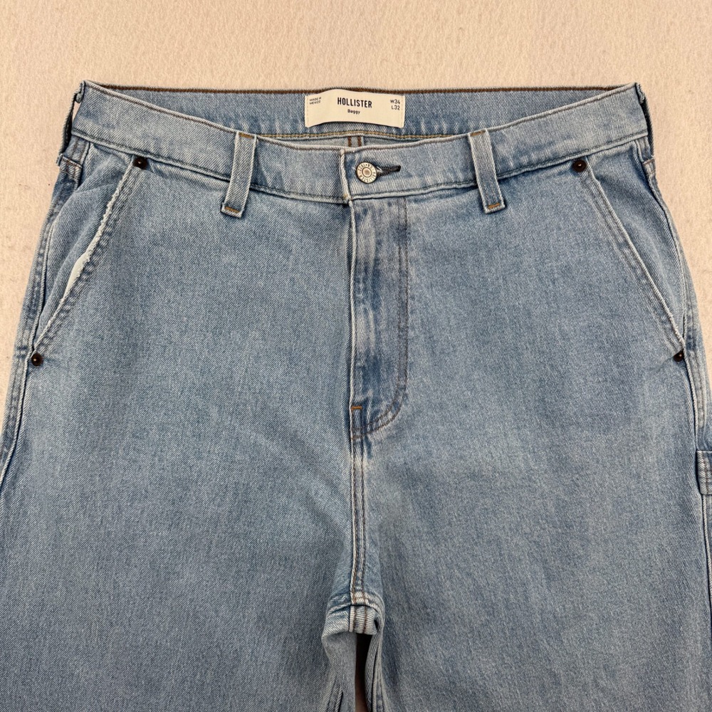 Hollister Baggy Carpenter Jeans Mens 34x32 Light Wash Blue Retro Skater Relaxed